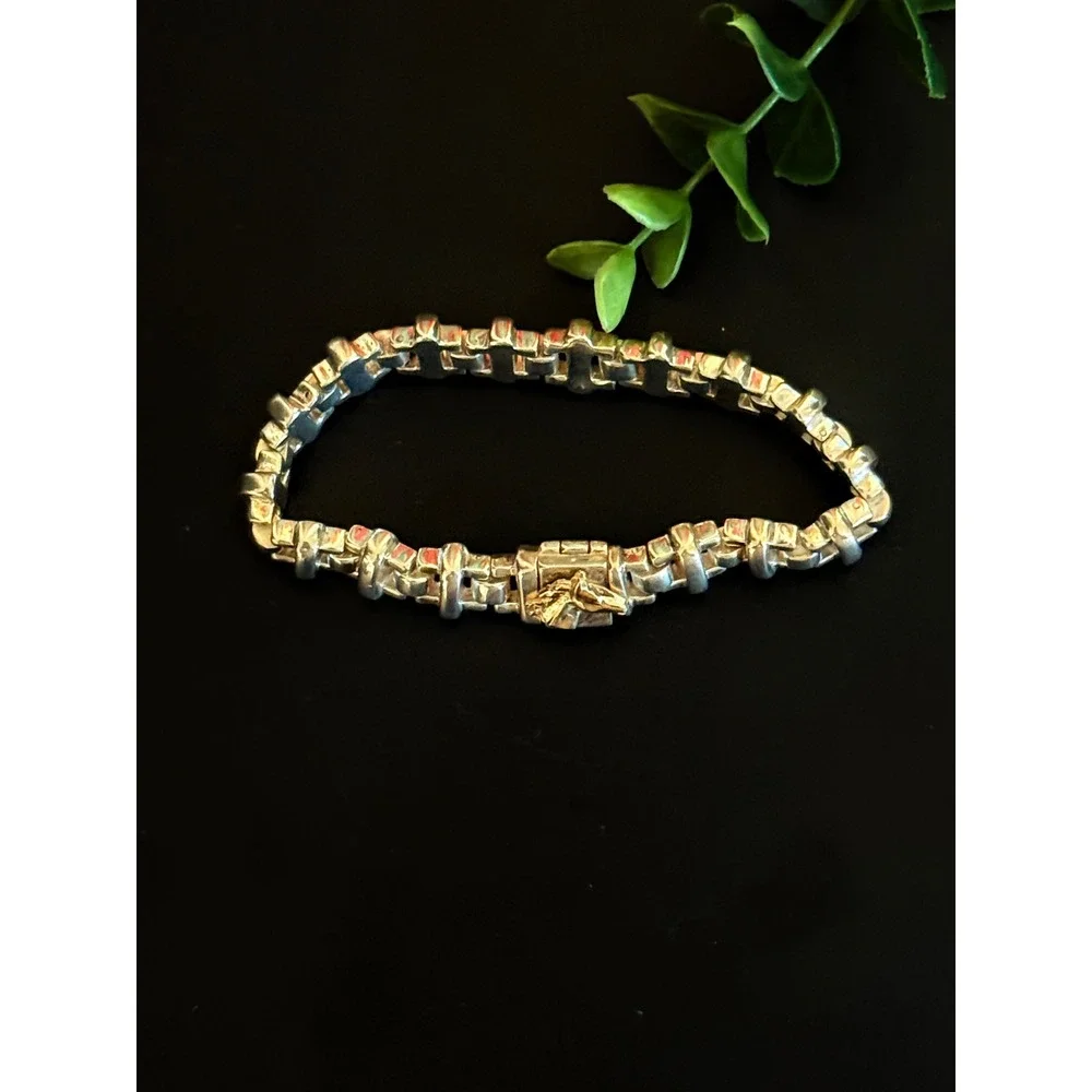Sterling Silver 14k Gold Horse Head Link Bracelet 7.5